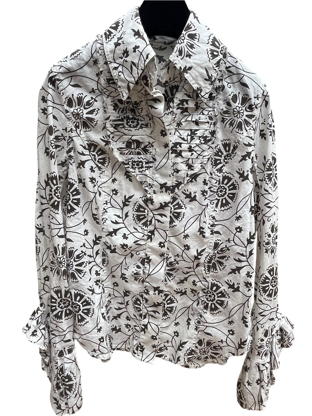 Charles Chang-Lima Brown and White Floral Button Down Shirt Front Placket Bib